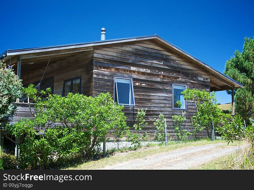 Beach house with deep blue sky