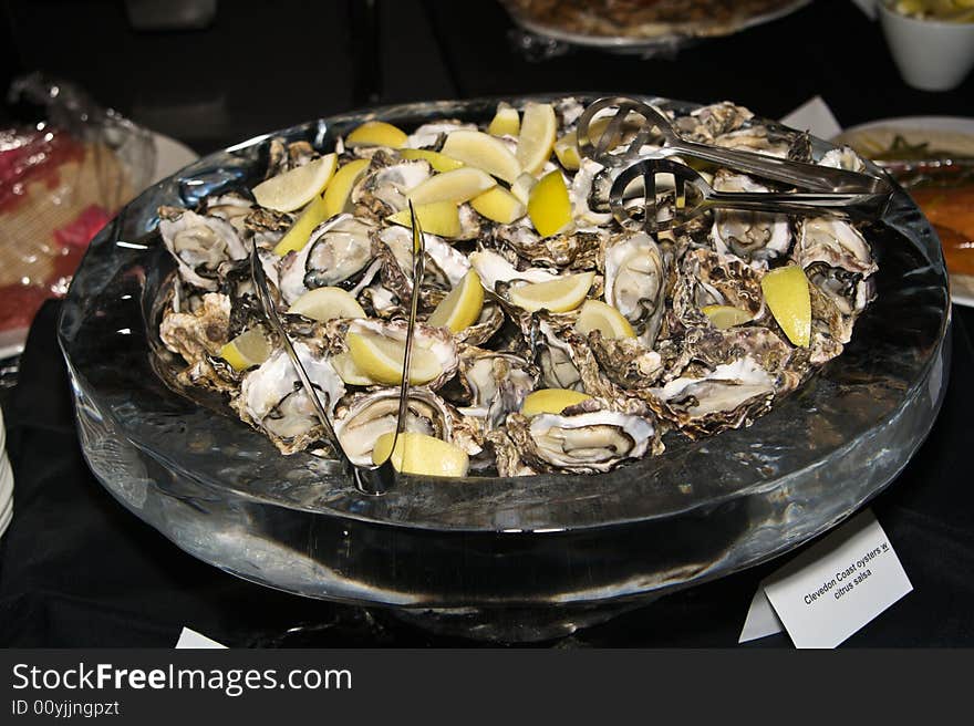 Bluff oysters on a platter