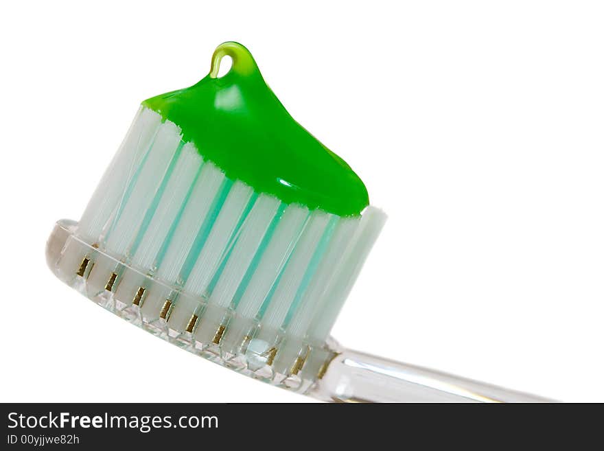 Close-up tooth-brush with paste, isolated on white