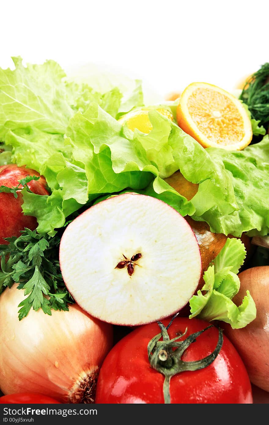 Fresh Vegetables, Fruits and other foodstuffs. Shot in a studio. Fresh Vegetables, Fruits and other foodstuffs. Shot in a studio.