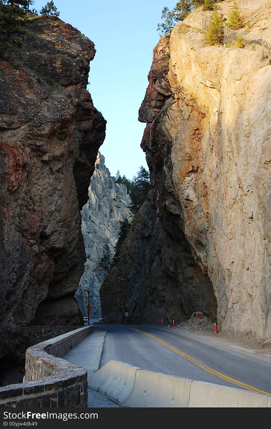 Road through canyon in rocky mountains, kootenay national park, british columbia, canada