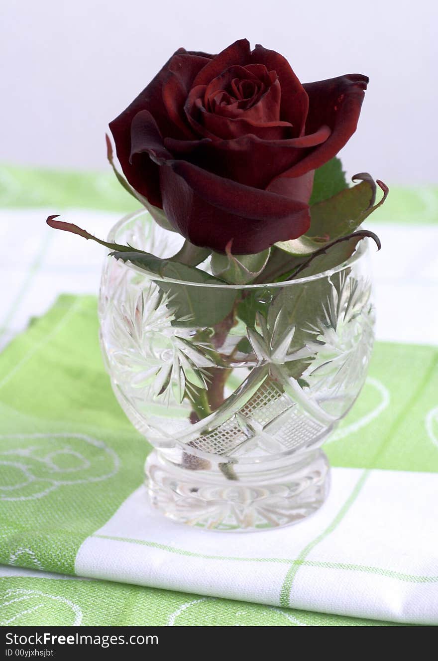 Glass with white rose (table decoration). Glass with white rose (table decoration)