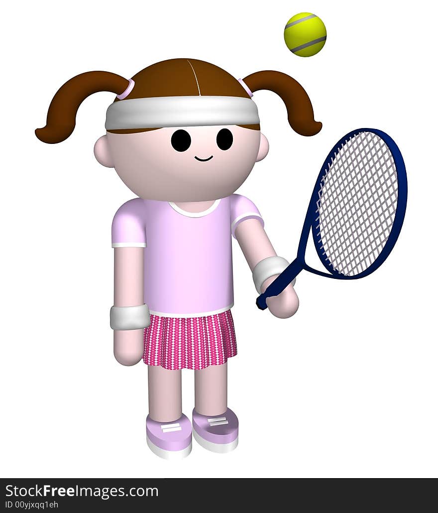 3D illustration of a girl playing tennis