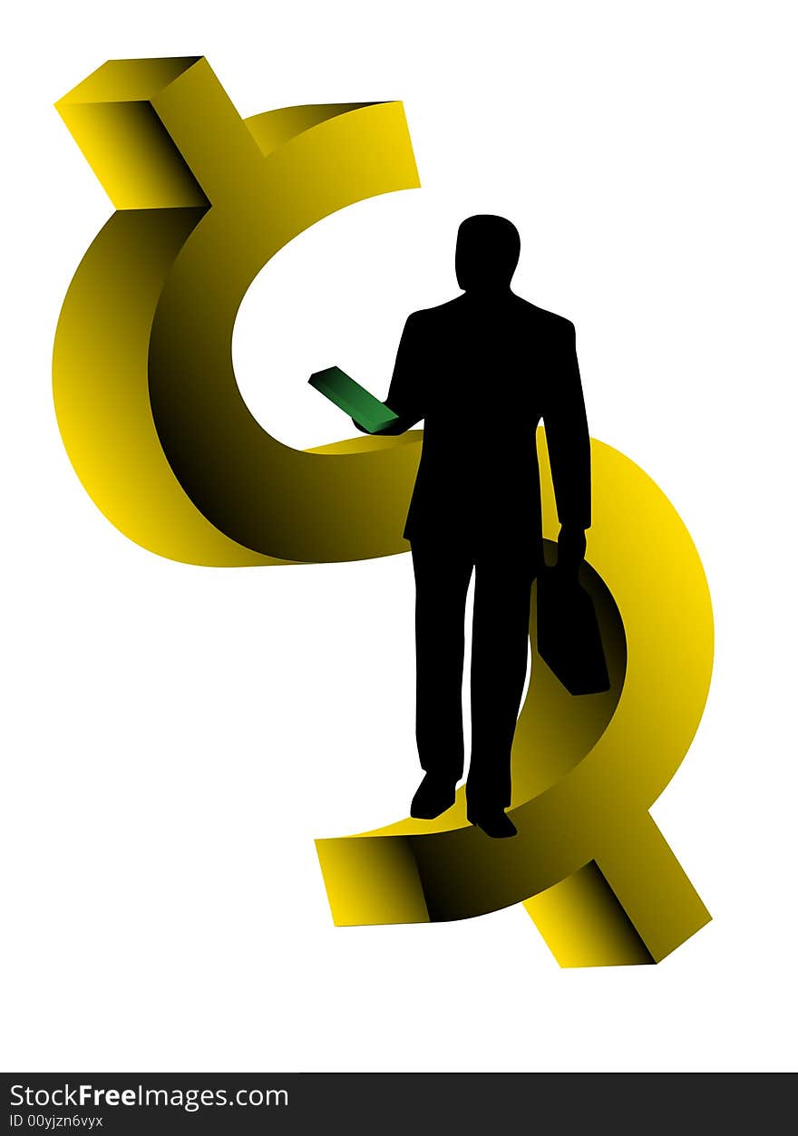 Illustration of businessman and dollar