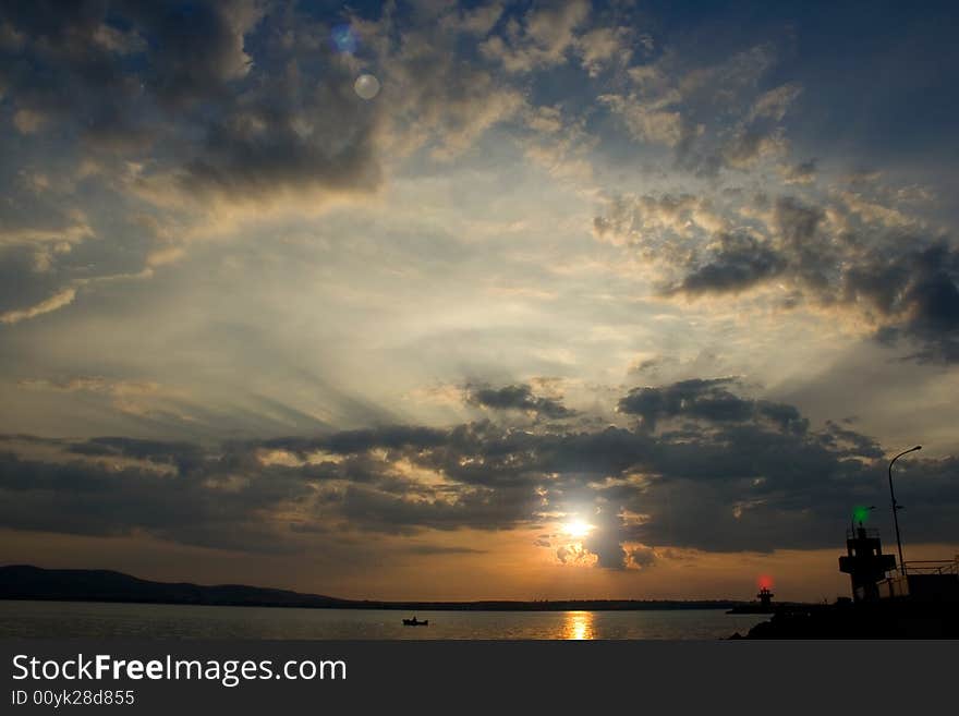 Red Sky.Black sea-Bulgaria-2008 It starts the new day. The sun punctures a road for itself in its oort clouds.Calo.The Bulgarian Black Sea Coast covers the whole eastern border of Bulgaria.