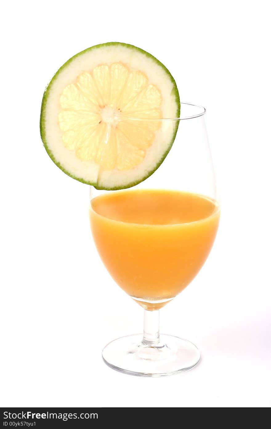 Orange juice with grapefruit slice on white