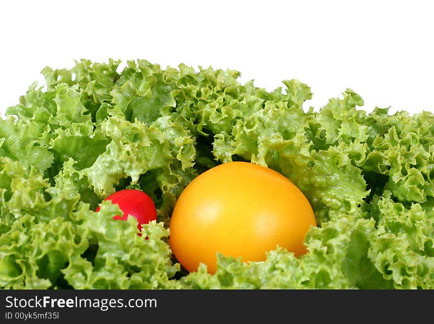 Fresh green lettuce with  tomatos