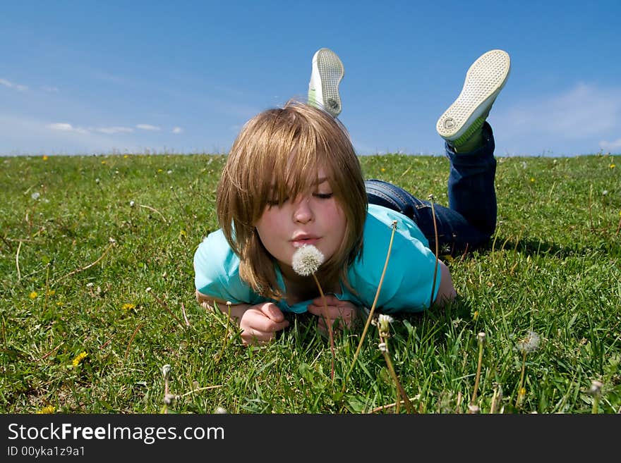 The young attractive girl with a dandelion. The young attractive girl with a dandelion