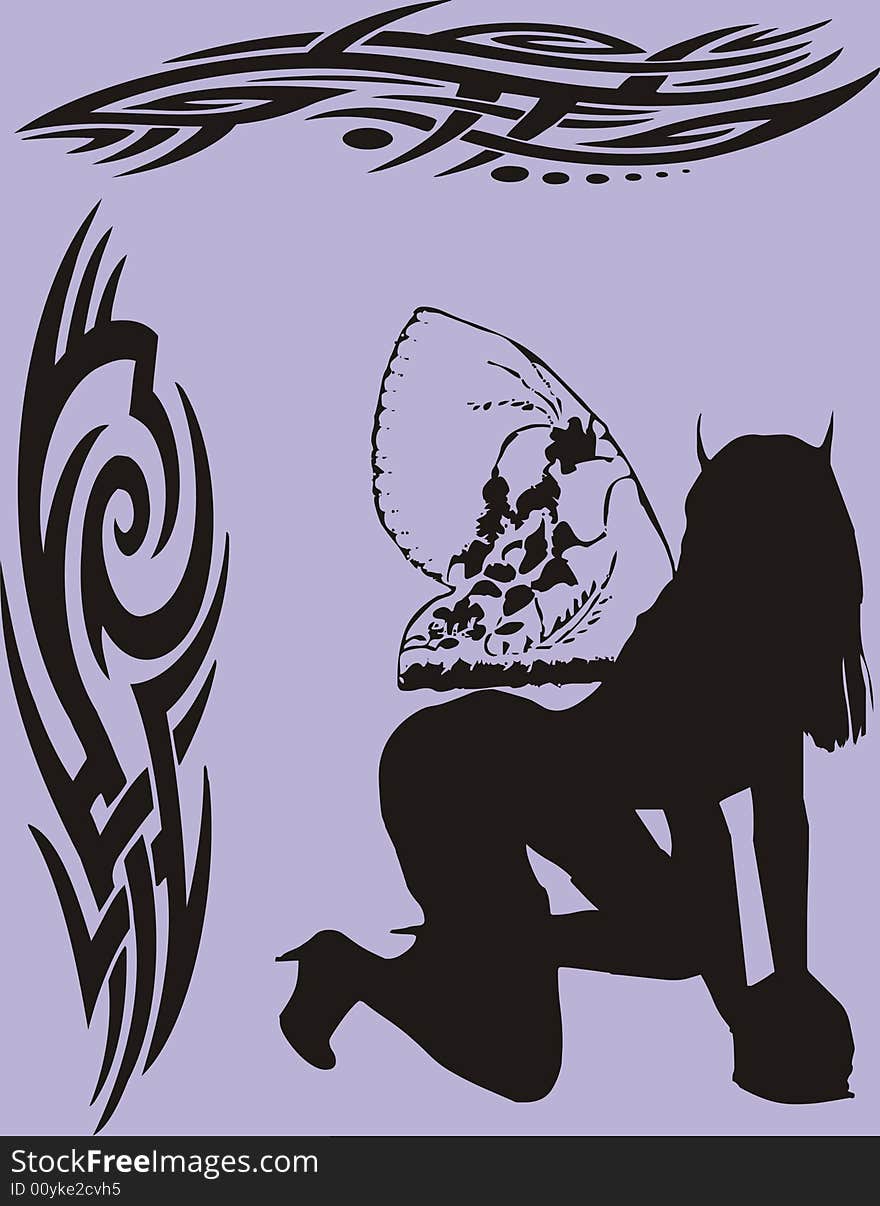 Butterfly girl devil on purple background