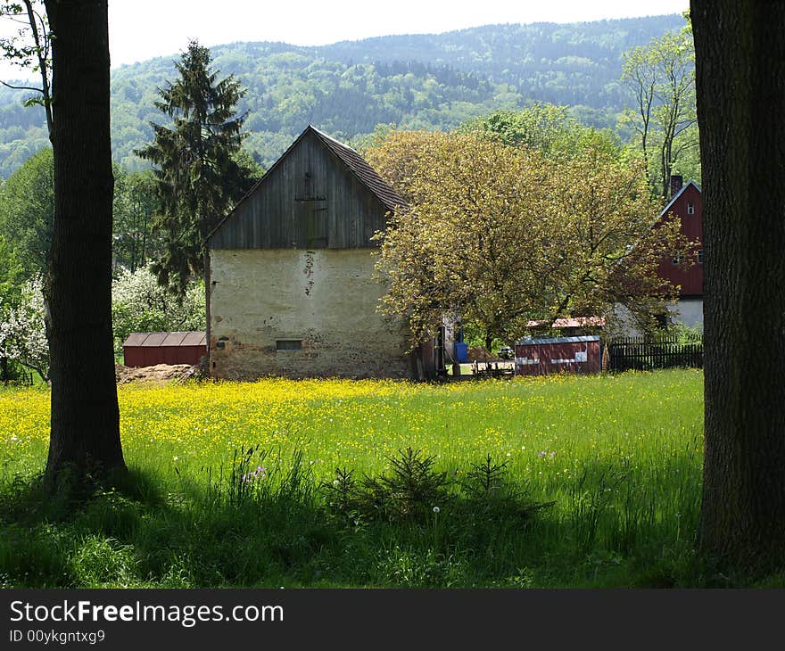 Landscape in rural areas. Village building. Landscape in rural areas. Village building.