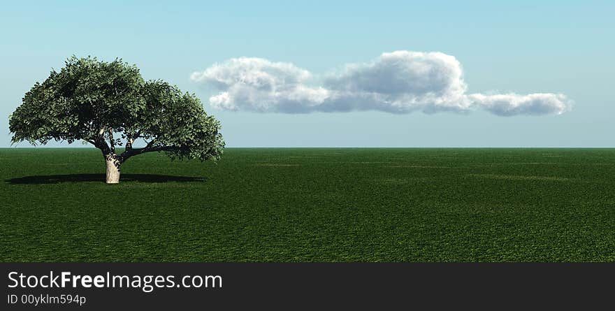 Alone tree and beautiful sky with clouds  - 3d landscape scene. Alone tree and beautiful sky with clouds  - 3d landscape scene.