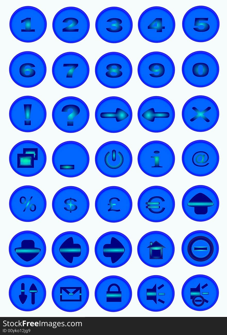 Thirty-five buttons with icons for pc