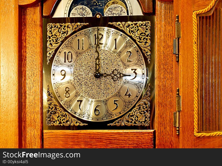 Old wall clock with astrology star details. Old wall clock with astrology star details