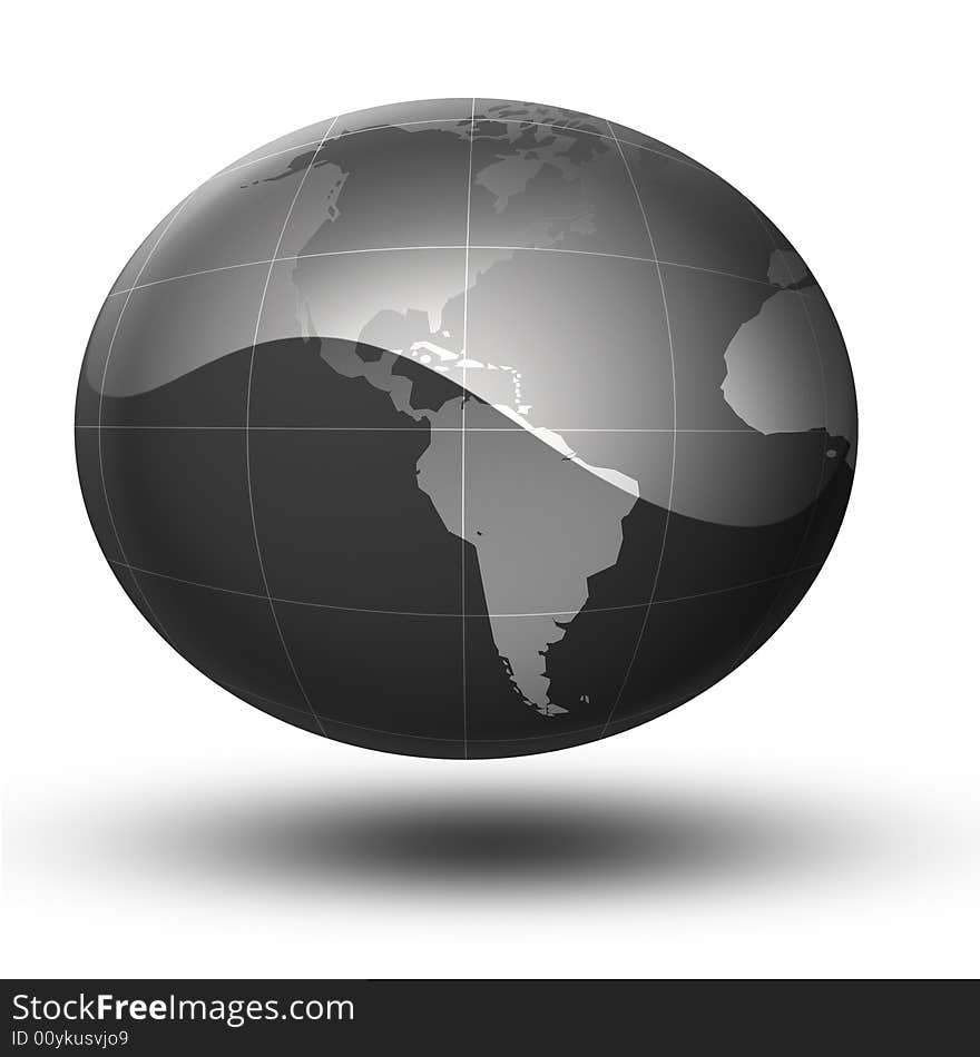 Illustration of the world map as oval form of America in Gray tones. Illustration of the world map as oval form of America in Gray tones