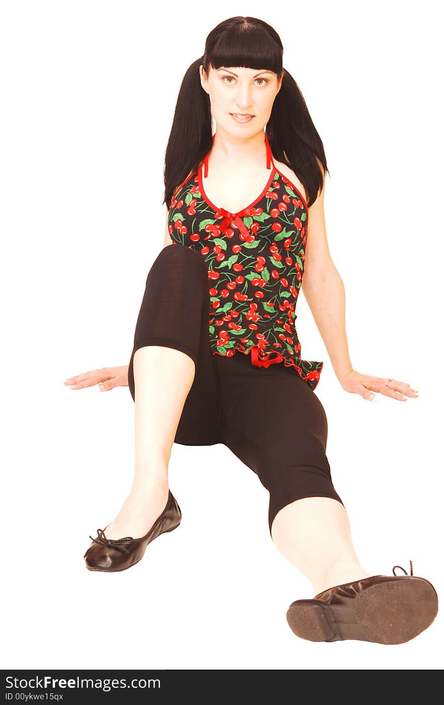 A young pretty woman sitting on the floor and having fun
for white background and shooing her great figure. A young pretty woman sitting on the floor and having fun
for white background and shooing her great figure.