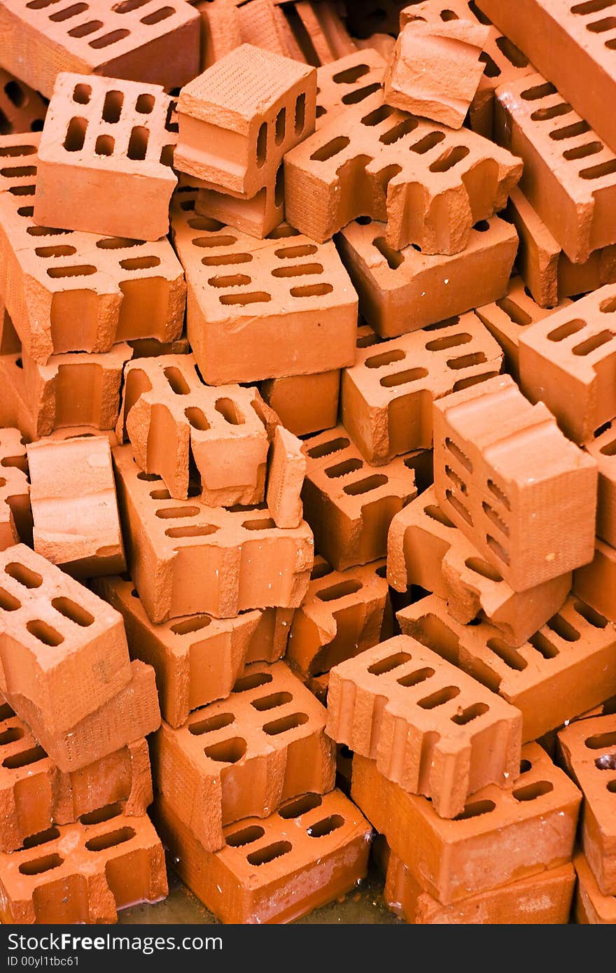 Heap of red bricks