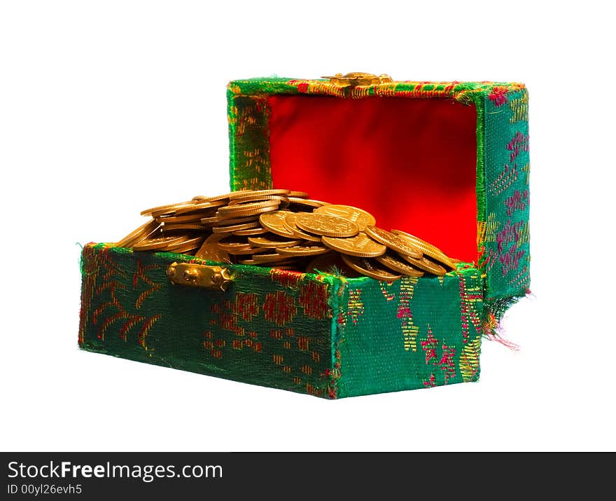 Gold coins in box