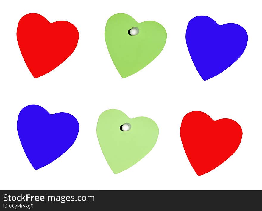 6 empty notes in form of a heart isolated in white background