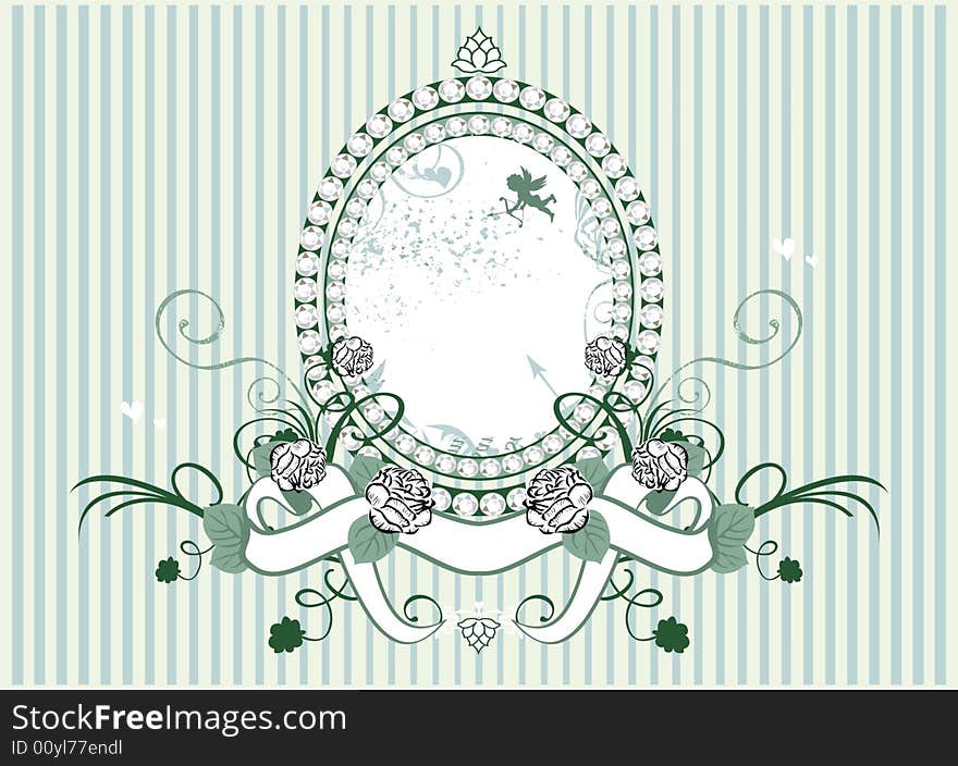 Little cupid and rose frame vector illustration