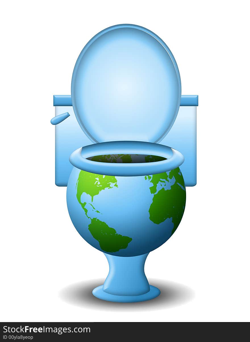 An illustration featuring a toilet with the Earth as the bowl - a fitting metaphor for polluting the Earth with our..... waste