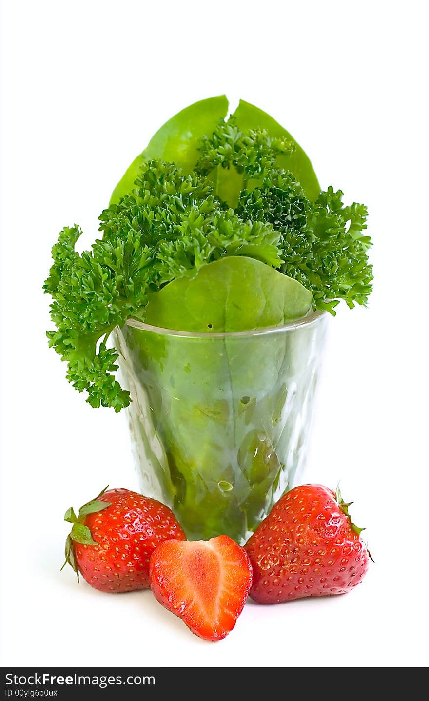 Strawberries And Plants Isolated On White