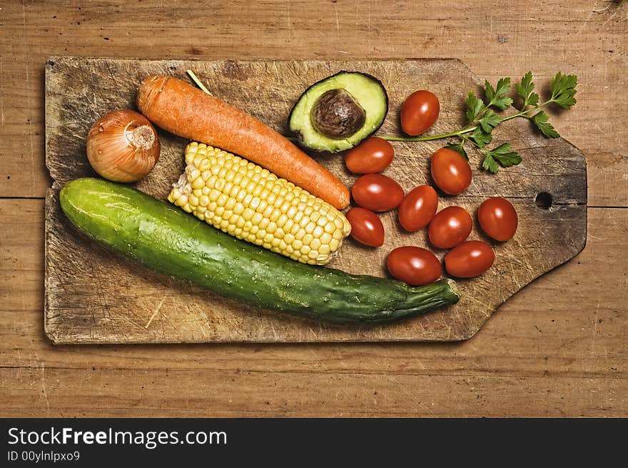 Vegetables On Wooden Table.