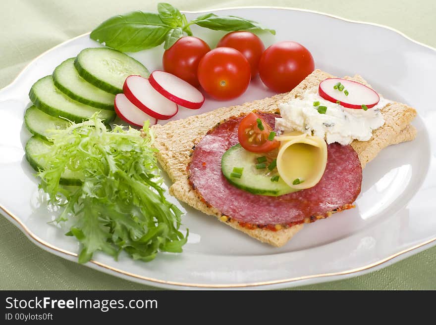 Dietetic sandwich, crispbread, healthy breakfast