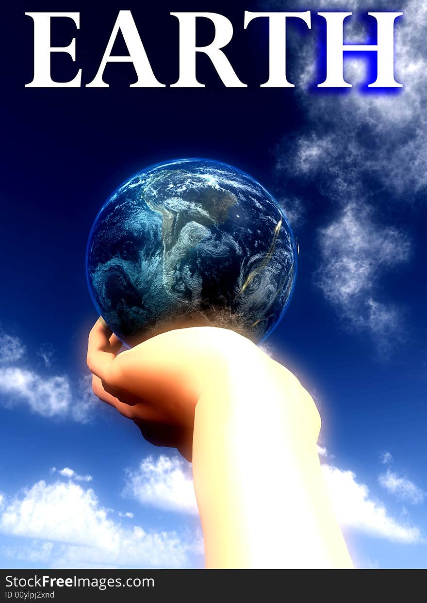 A conceptual religious image showing god protecting and holding the world in his hand. A conceptual religious image showing god protecting and holding the world in his hand.