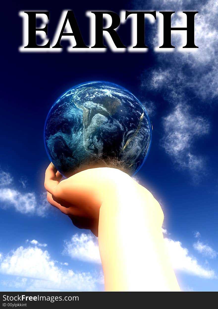 A conceptual religious image showing god protecting and holding the world in his hand. A conceptual religious image showing god protecting and holding the world in his hand.