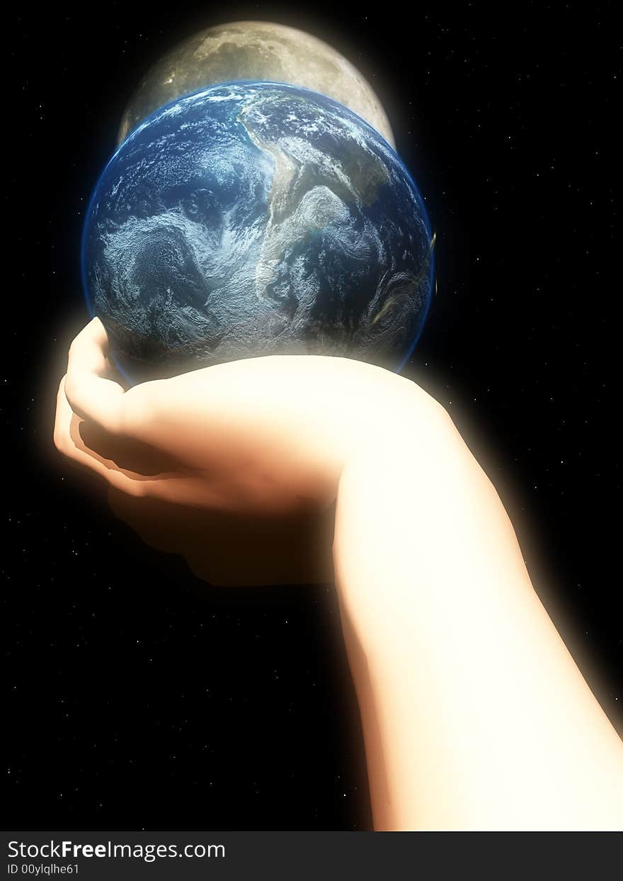 A conceptual religious image showing god protecting and holding the world in his hand. A conceptual religious image showing god protecting and holding the world in his hand.