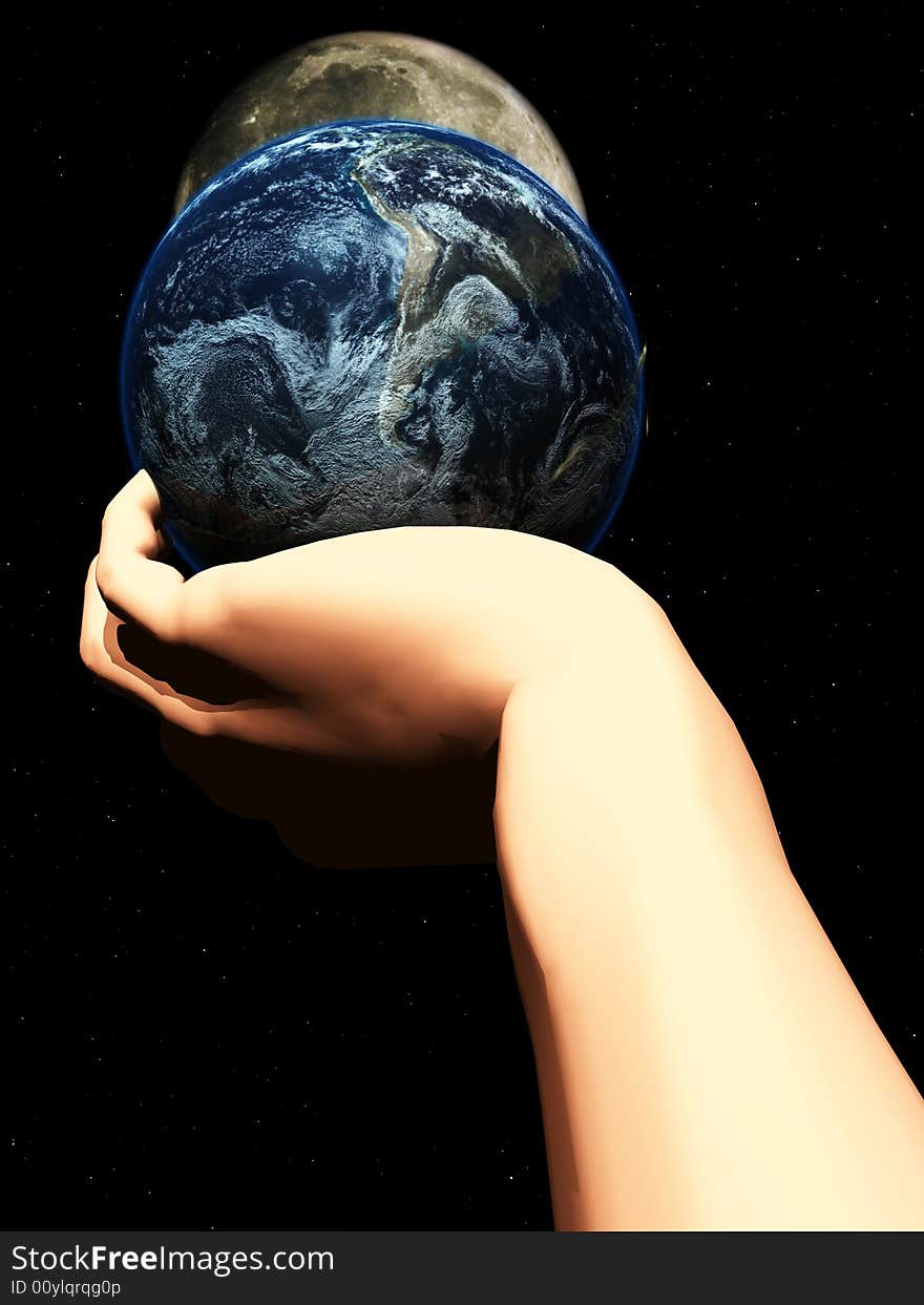 A conceptual religious image showing god protecting and holding the world in his hand. A conceptual religious image showing god protecting and holding the world in his hand.