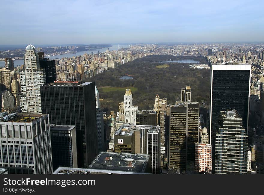 A wide angle vista of New York City's famous Central Park. A wide angle vista of New York City's famous Central Park