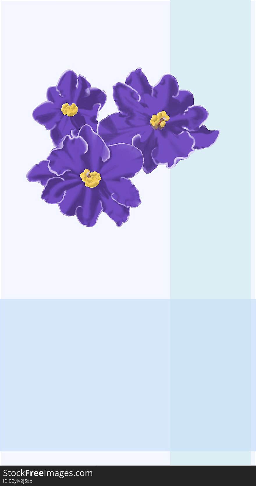 Card with flowers violets, with blue vertical and horizontal strips. Work is executed in program Photo Shop CS 2