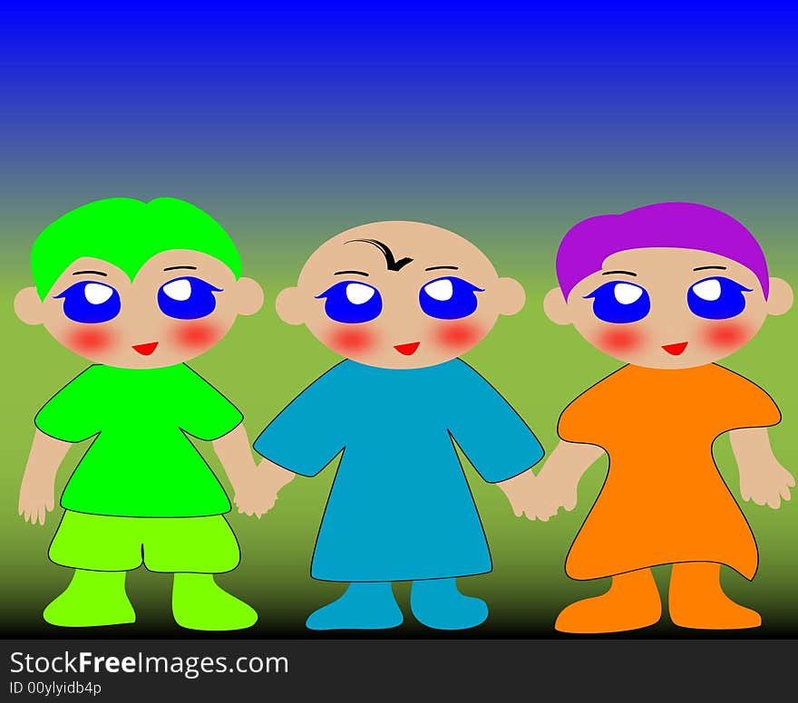 Vector illustration of children holding hands