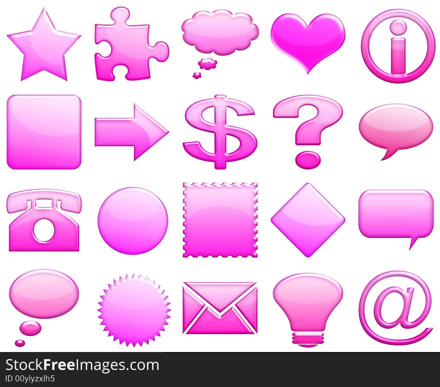 Illustration of pink glossy forms as icons for web in bright colors. Illustration of pink glossy forms as icons for web in bright colors