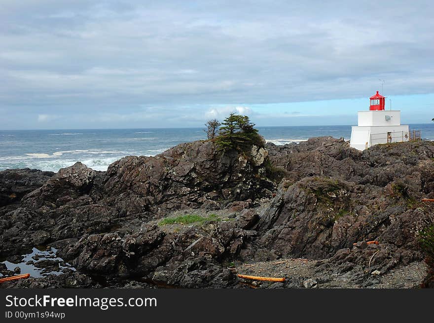 Seashore lighthouse in Pacific Rim national park, vancouver island, british columbia, canada