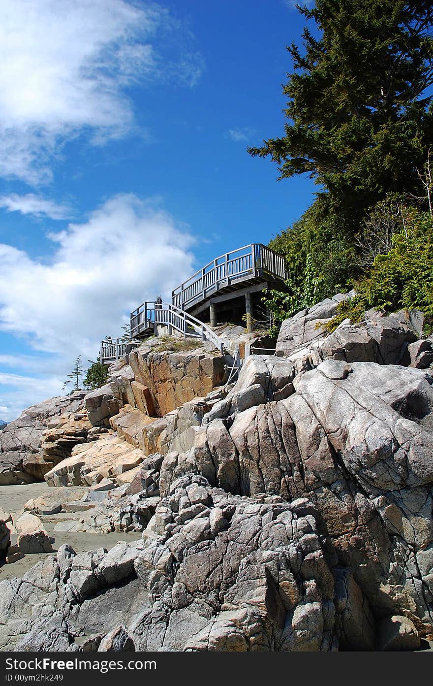 Seaside rock and ladder in pacific rim national park, vancouver island, british columbia, canada. Seaside rock and ladder in pacific rim national park, vancouver island, british columbia, canada