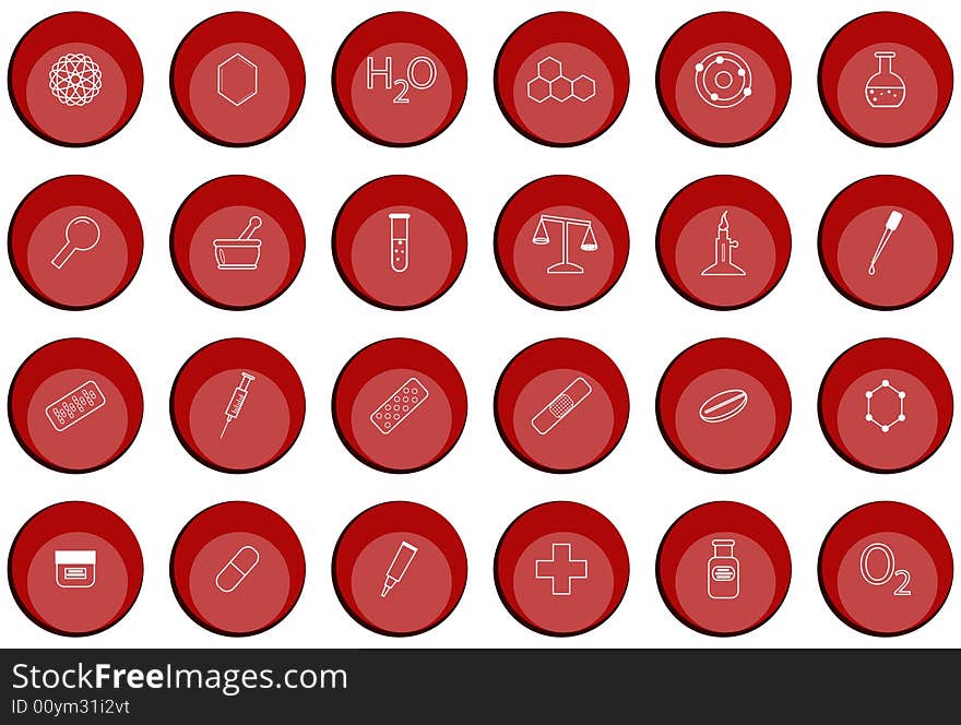 Illustration of chemistry buttons, red