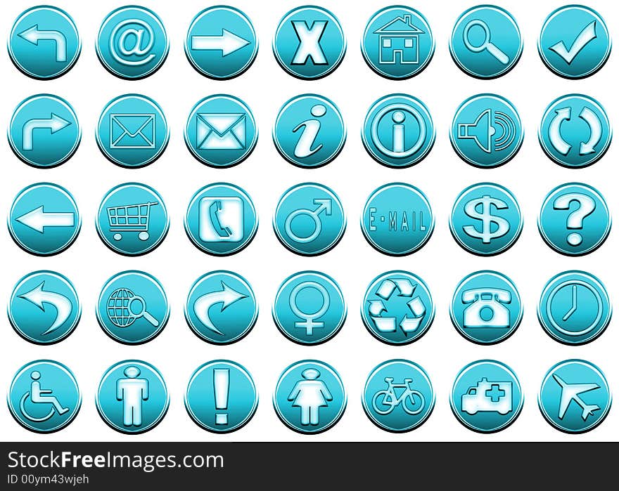 Illustration of circles with  symbols as icons for web in bright colors. Illustration of circles with  symbols as icons for web in bright colors