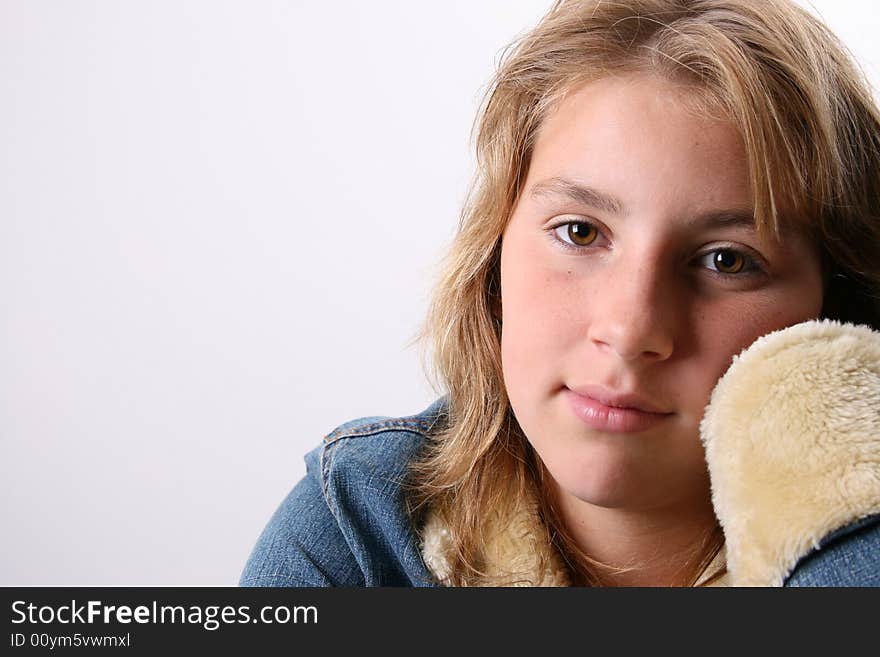 Teenage female model on a white background. Teenage female model on a white background