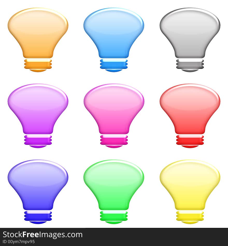 Illustration of bulb lights as icons for web in bright colors. Illustration of bulb lights as icons for web in bright colors