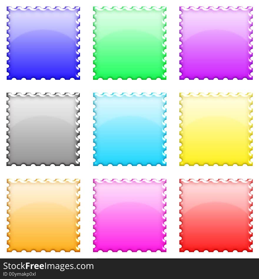 Illustration of stamp glossy as icons for web in bright colors. Illustration of stamp glossy as icons for web in bright colors