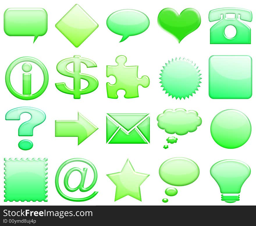 Illustration of green tones icons with different forms and internet symbols in them. Illustration of green tones icons with different forms and internet symbols in them