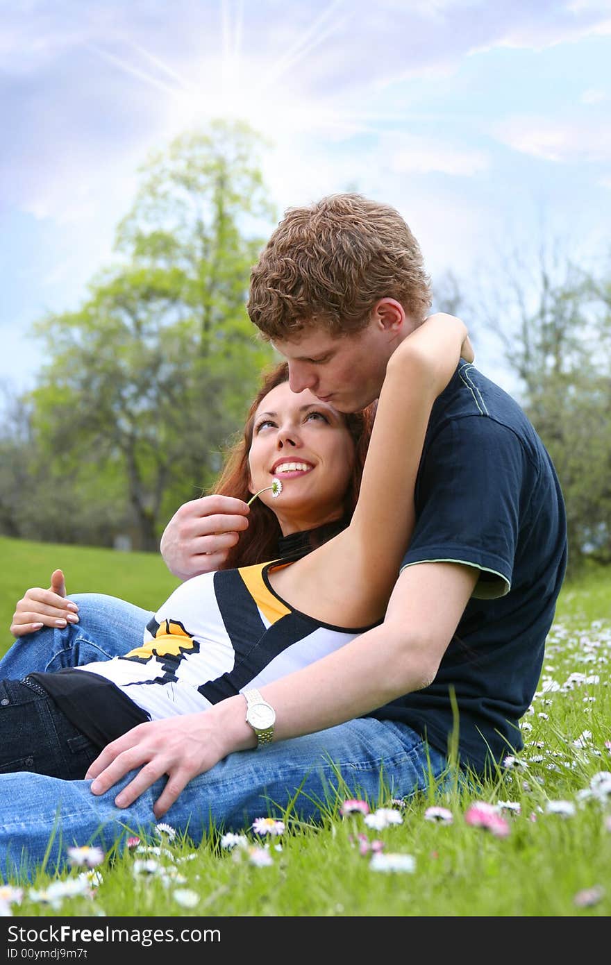 Happy couple is relaxing outdoors. Happy couple is relaxing outdoors