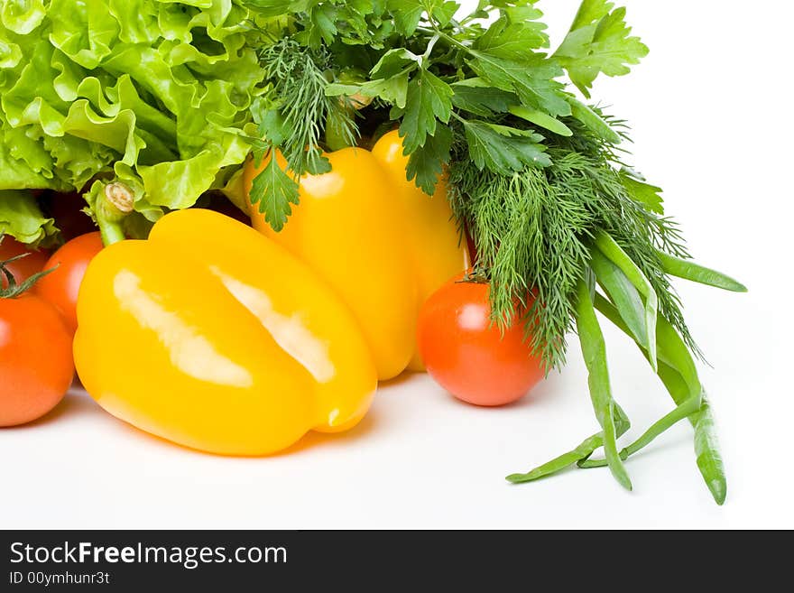 Fresh vegetables on a white background. Close up.