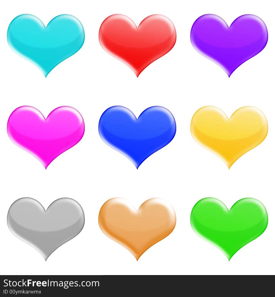 Illustration of hearts as icons for web in bright colors. Illustration of hearts as icons for web in bright colors