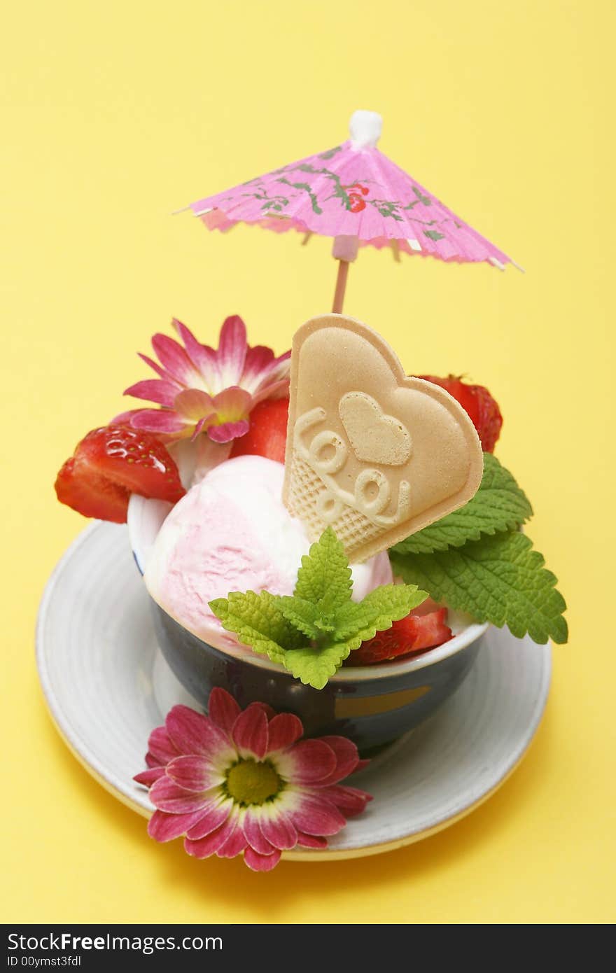 Delicious ice cream with strawberries for hot summer. Delicious ice cream with strawberries for hot summer