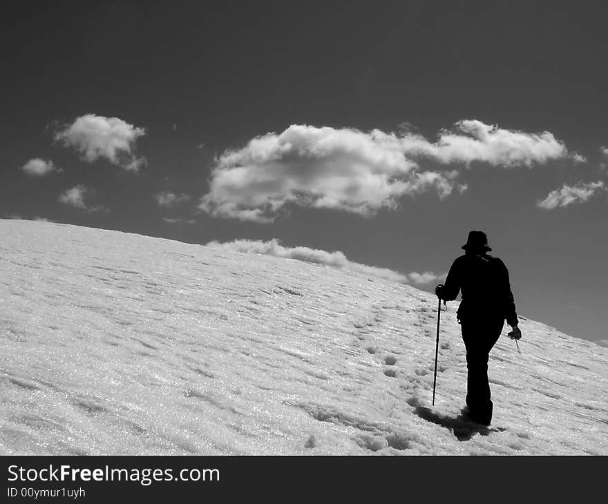 Snow climber in romanian Carpathian mountains.