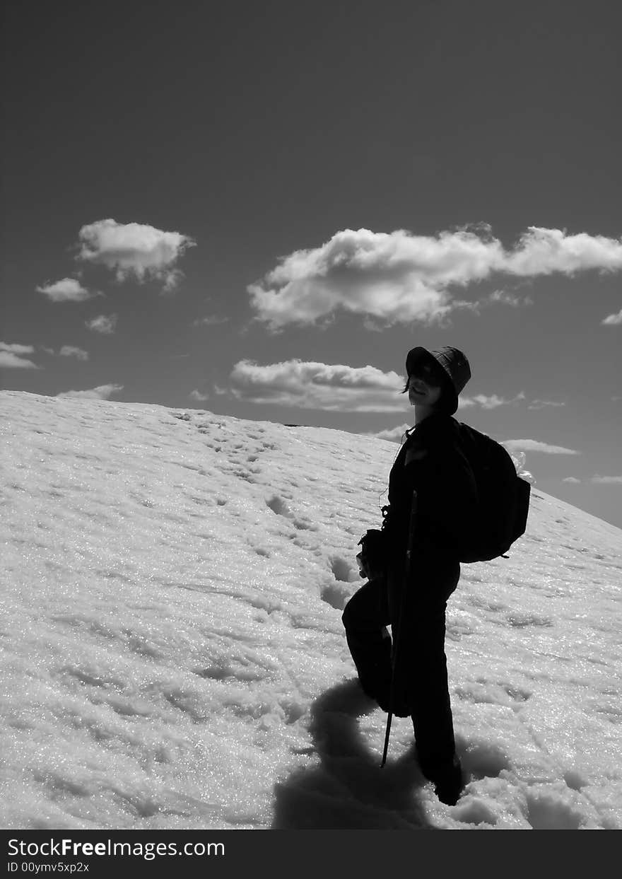 Snow climber in romanian Carpathian mountains.