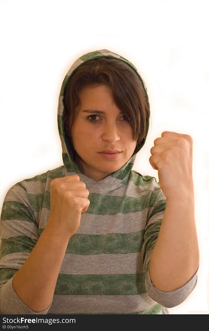 Aggressive female thug preparing for a fight